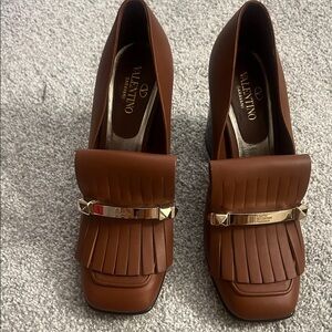 Valentino Tan Leather Loafers with Gold Accents